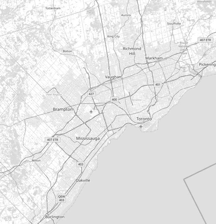 Map of the Greater Toronto Area showing the cities we serve